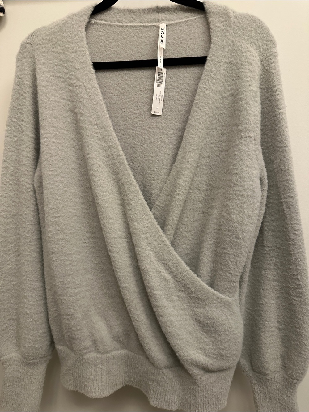 Soma Light Gray Wrap V‑Neck Sweater
